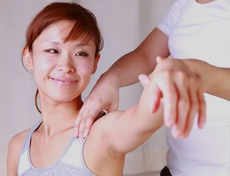 Patient receiving shoulder care during relief care